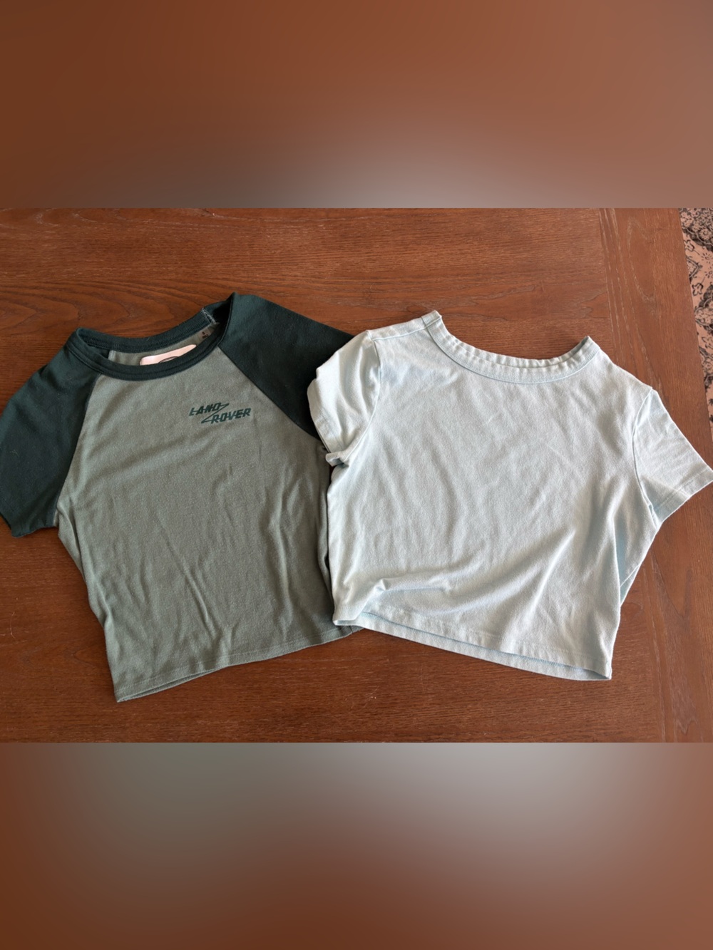 PacSun Green Land Rover Crop Top and Wild Fable Light Blue Crop Tee